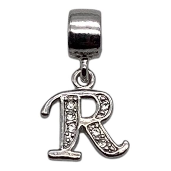 Crystal Initial Letter R Charm Sliver Tone For Bracelets & Necklaces Unisex - Picture 1 of 6